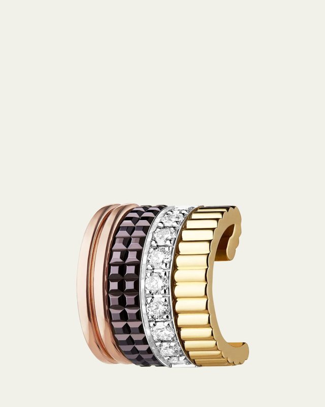 Quatre Small Clip Earring with Diamonds and PVD, Single
